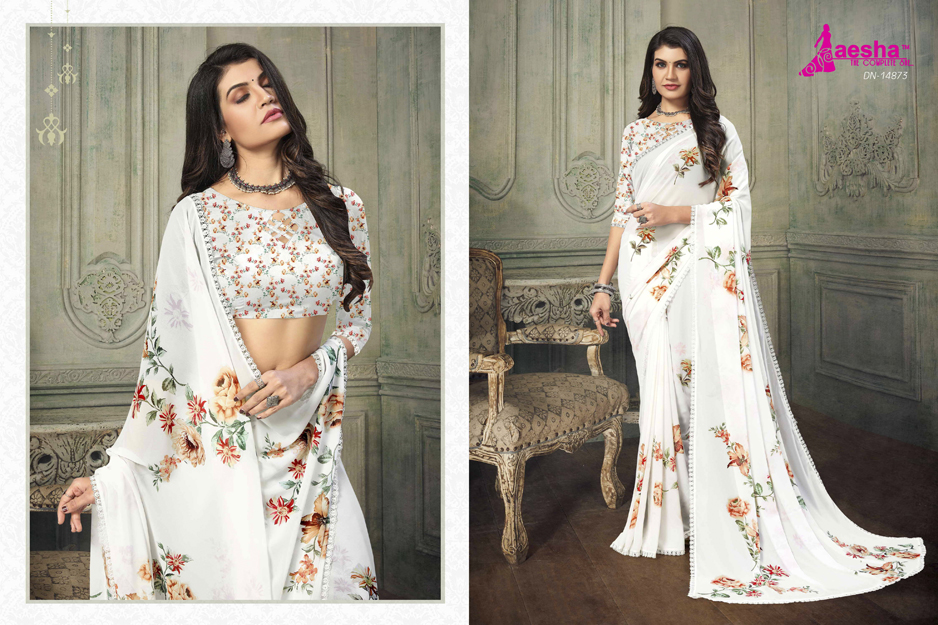 White Floral Printed Saree