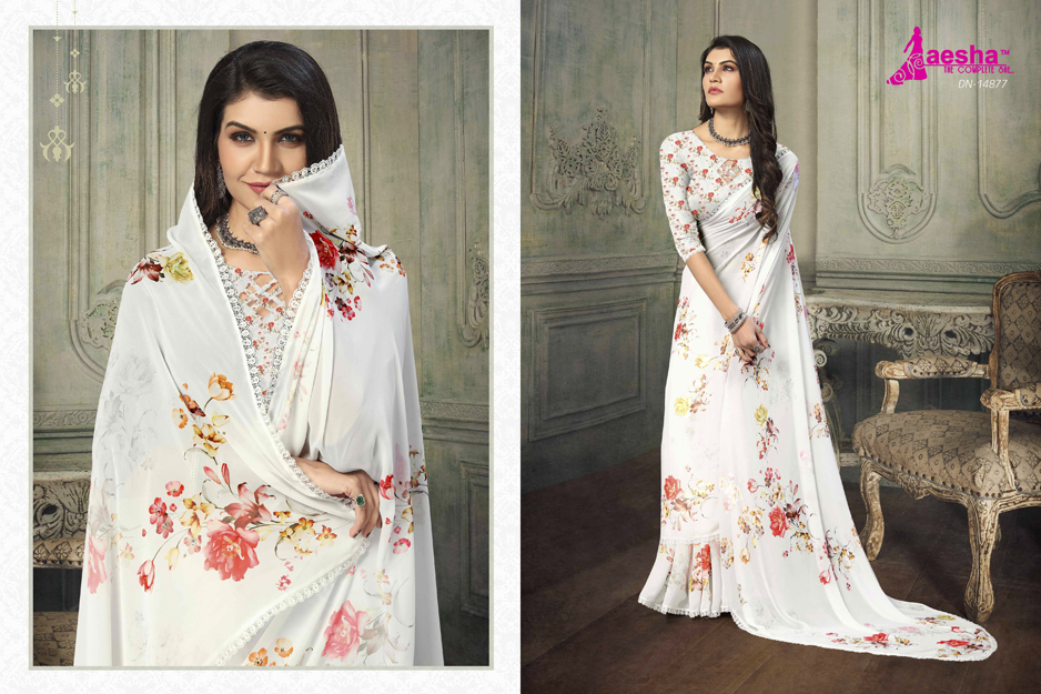 White Floral Printed Saree
